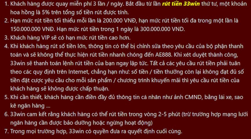 Điều khoản trong việc rút tiền