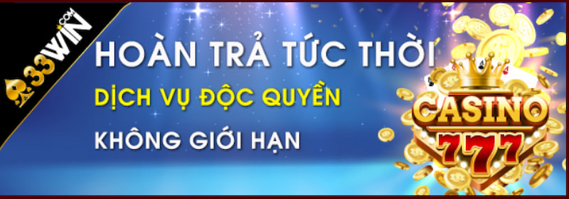 Chi tiết khuyến mãi hoàn trả cược thua Slot tại 33win